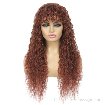 Wholesale Human Hair Wig With Bangs Water Wave Hair Colored Dark Brown Brazilian Hair Full Machine Wigs For Black Women Remy Wig